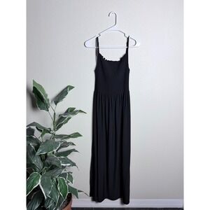 Hill House Home The Nap Dress Black Smocked Ruffle Midi Dress Medium